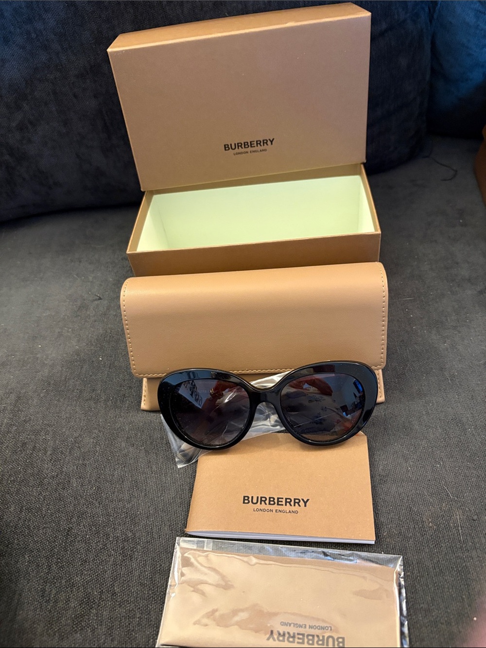 Burberry Black Oversized Sunglasses with Tan Case